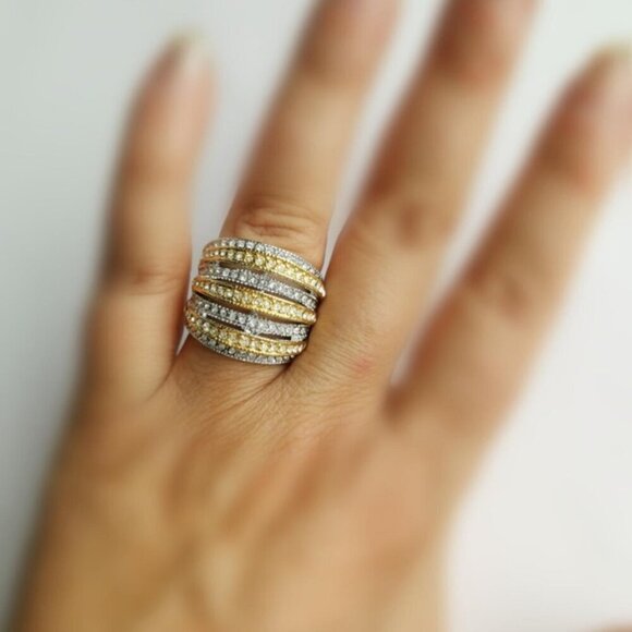 NWT silver gold cz dome ring sz 8 - Picture 5 of 7